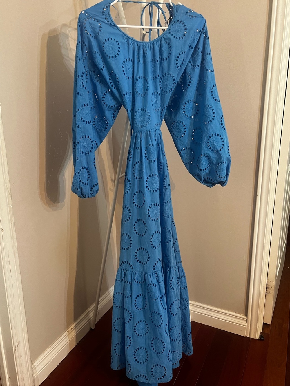 Zara Blue Eyelet Maxi Dress with Puff Sleeves - Picture 2 of 8